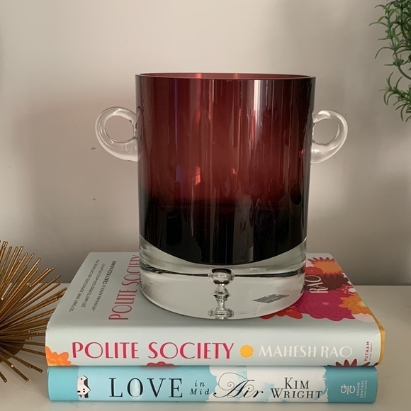 MCM Krosno Poland Block Art Glass With handles Vase Purple Clear Base Bubble - Picture 3 of 17